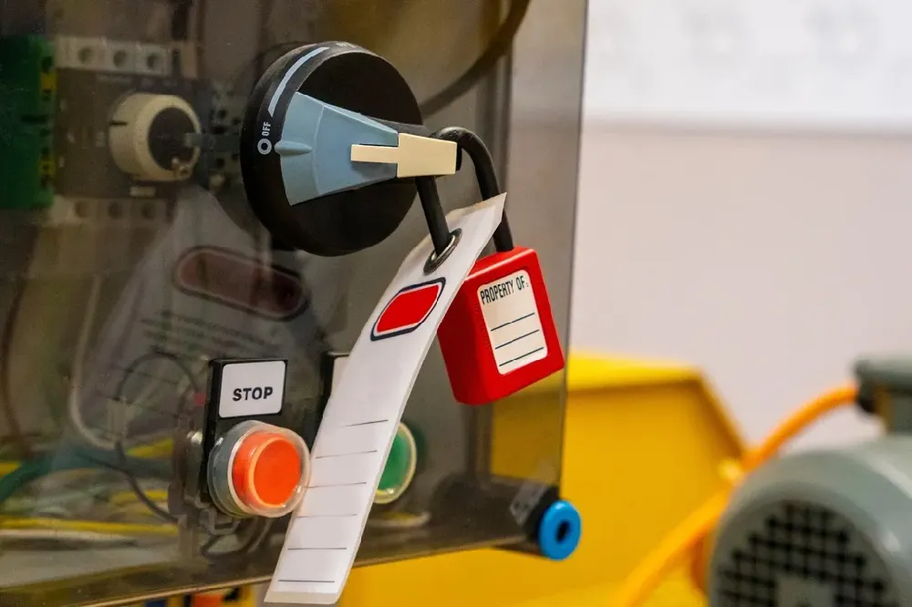 Lockout padlock and tag.